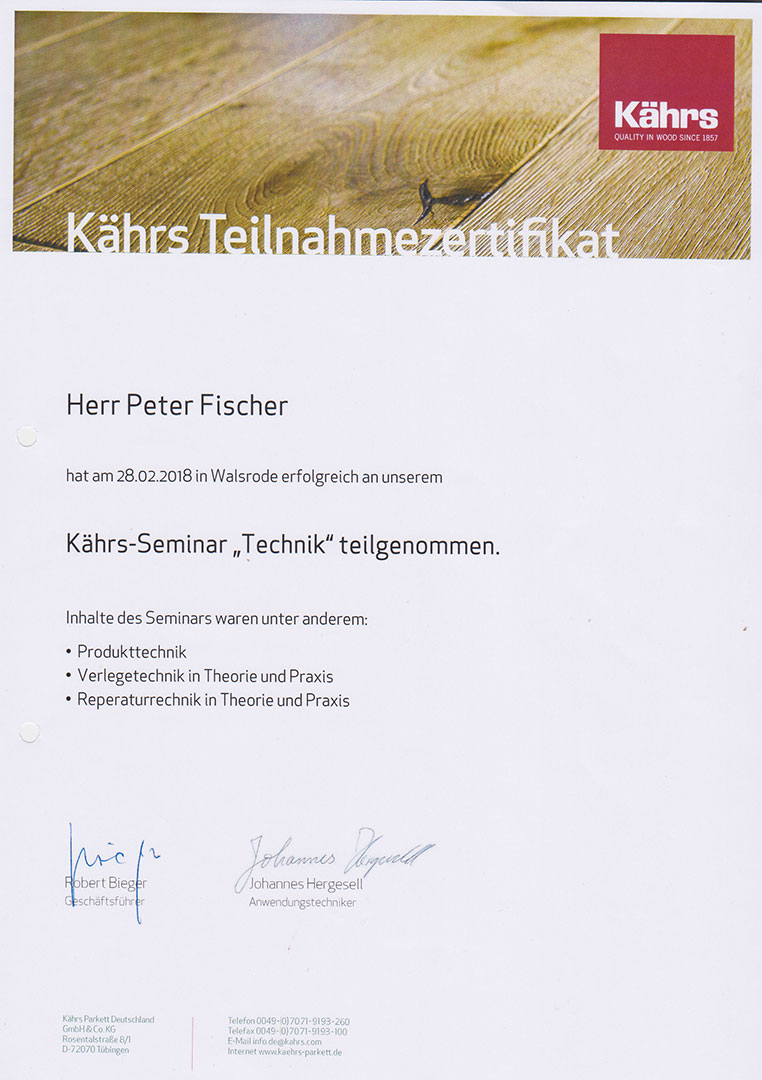 Zertifikat Kaehrs Technik 2018